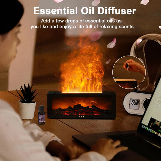 Flame Aroma Diffuser & Air Humidifier – Essential Oil Diffuser with LED Light & Remote Control